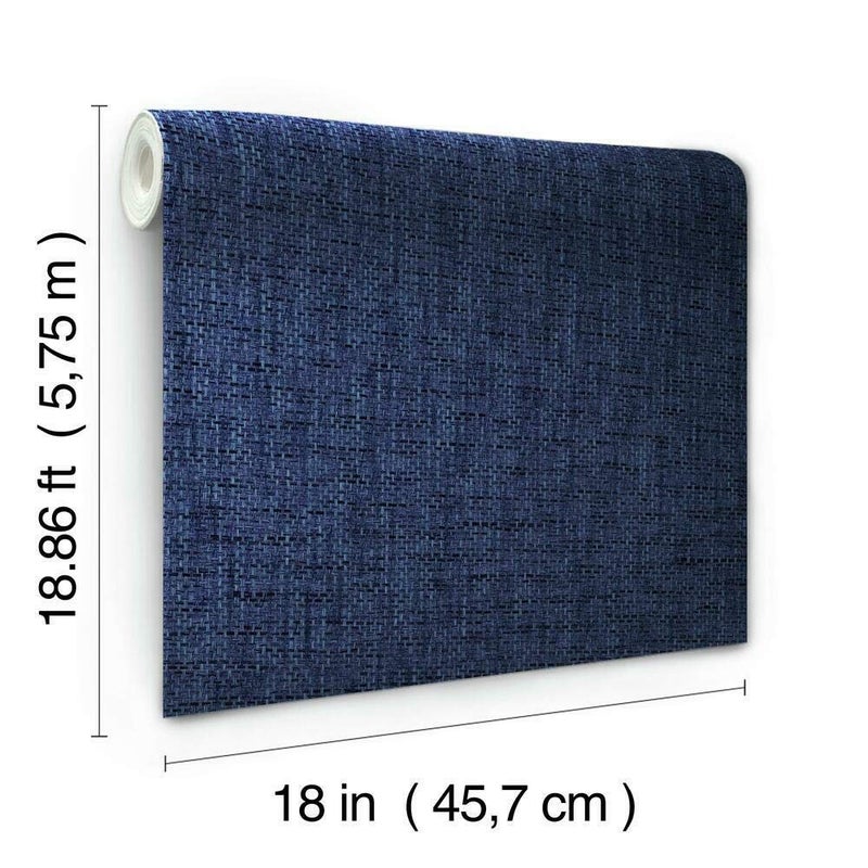 RoomMates RMK11698RL Navy Faux Grasscloth Weave Non-Textured Peel and Stick Wallpaper, Navy - Image 5